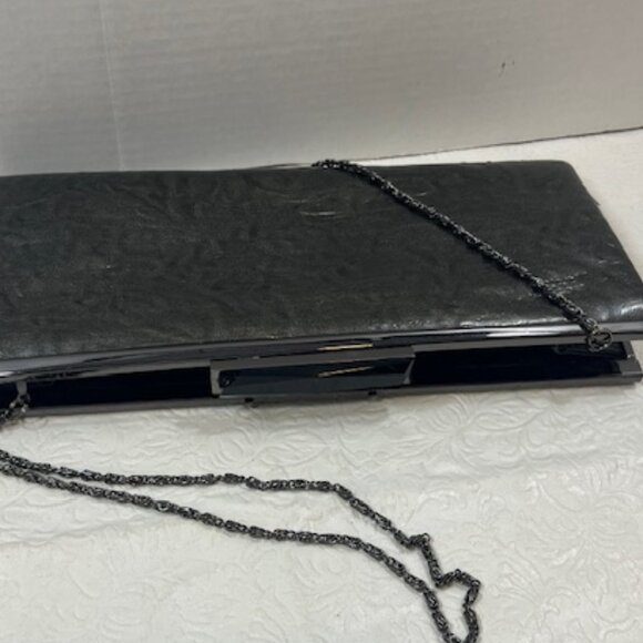 KATE LANDRY Sparkly Gray Evening Clutch Bag Purse w/Chain Strap 11"x5" - Picture 3 of 15
